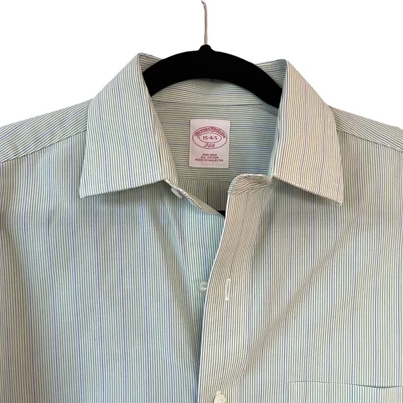 Vintage Brooks Brothers Botton Down Long Sleeve Green Dress Shirt Size 15-4/5 - Picture 4 of 10